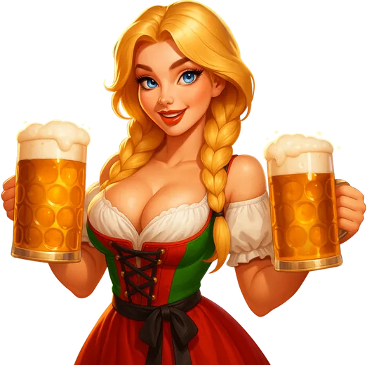 Trixino Oktoberfest hostess raising two beer steins